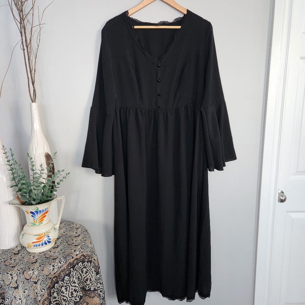Black Long Sleeve Vneck Maxi Dress 0xl